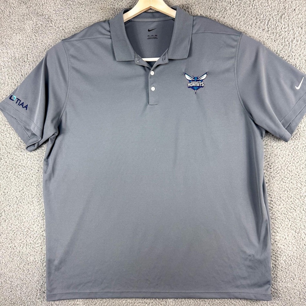 Charlotte Hornets Shirt Mens 2XL Gray Nike NBA Basketball Team Polo Embroidered‎